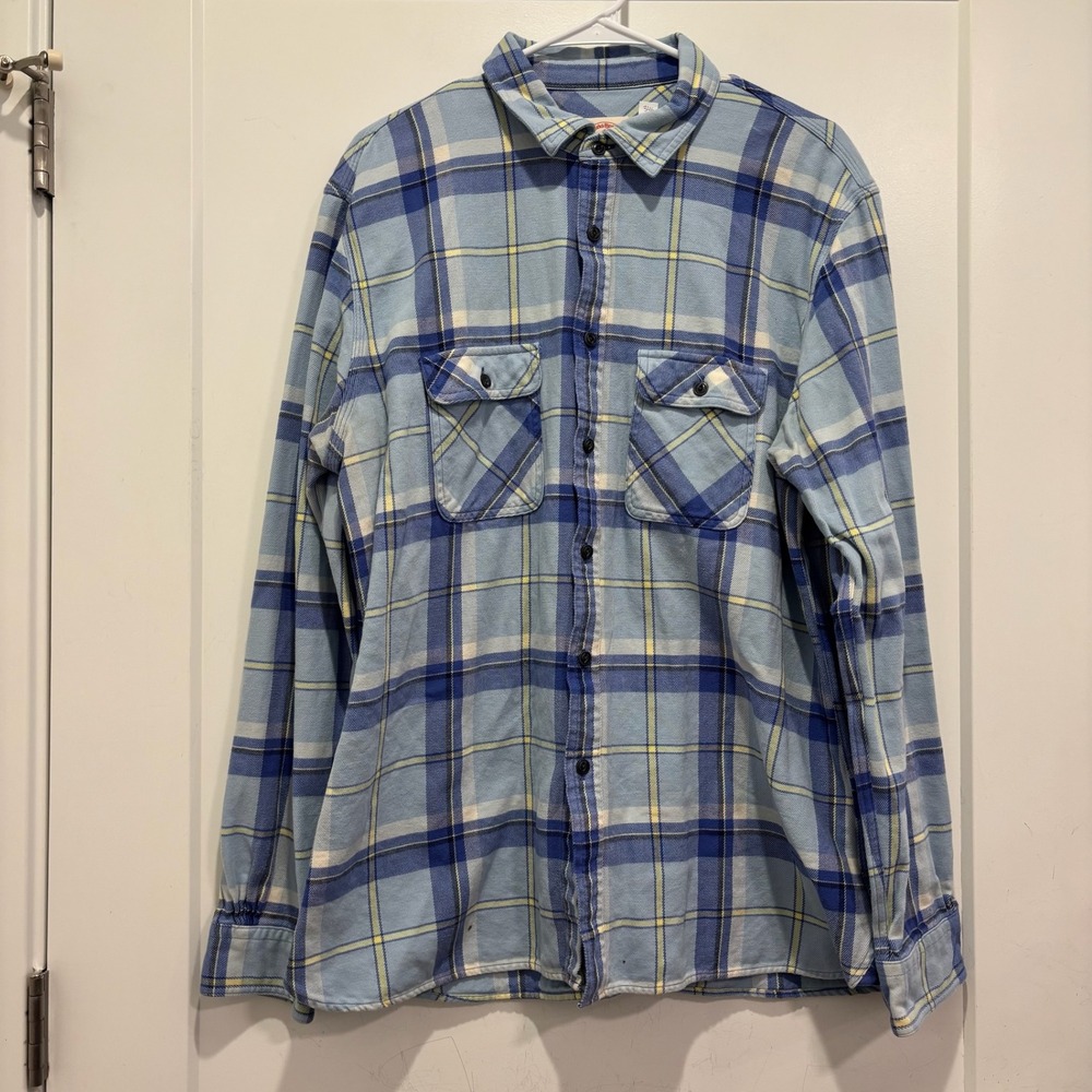 Brooks Brothers Red Fleece Mens XXL Blue‎ Yellow Plaid Flannel Button Down Shirt